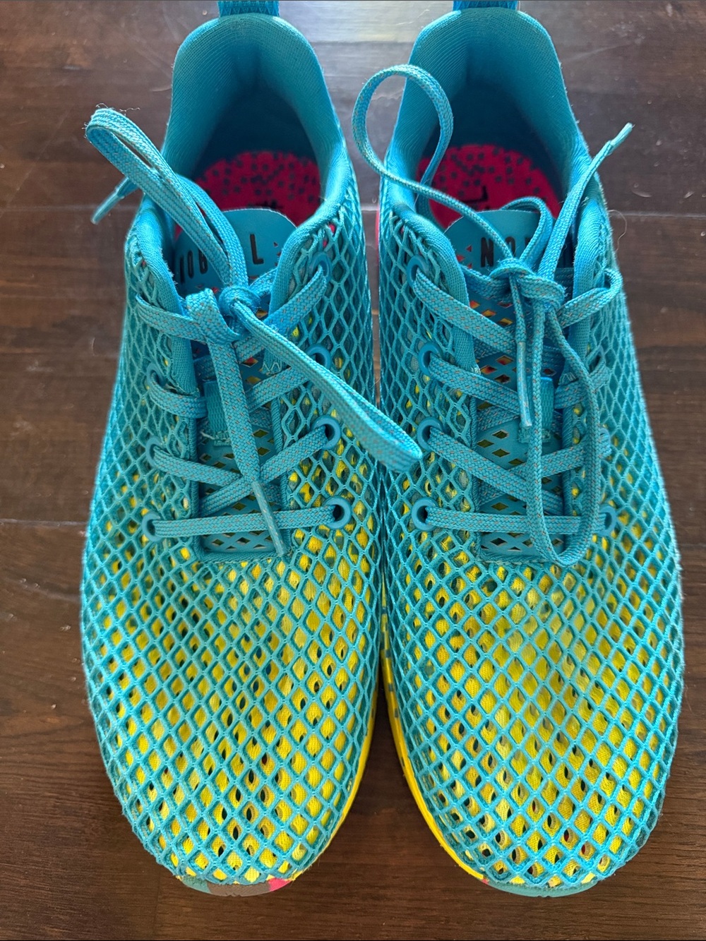 NOBULL Turquoise and Yellow Kids Mesh Lace-Up Sneakers